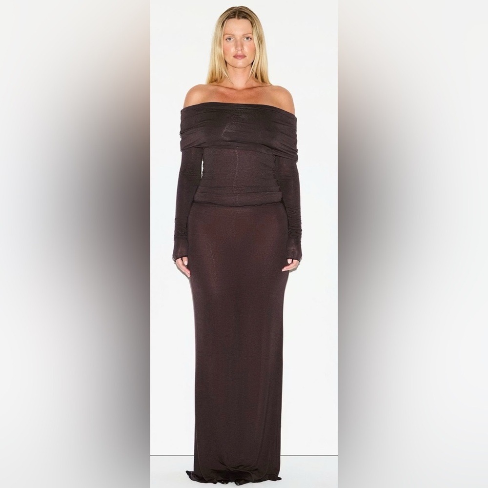 NWT- Skims Sheer Modal off the shoulder Top Sz M Color Phoenix/Brown